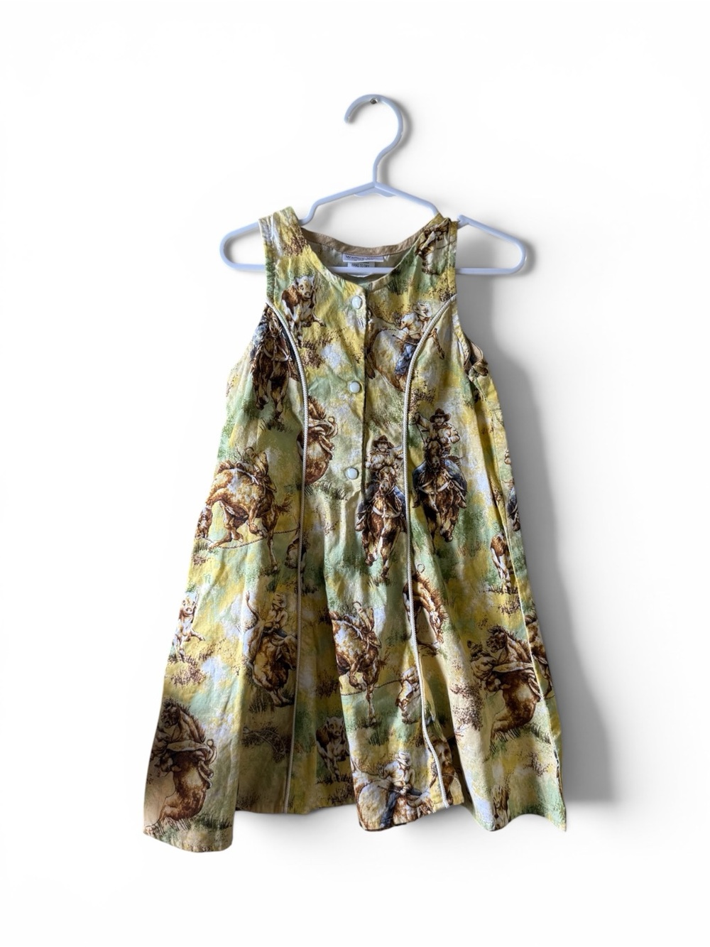 Vintage Walkup Wear Western Cowboy Rodeo Print Girls Dress Size 6 Made in USA